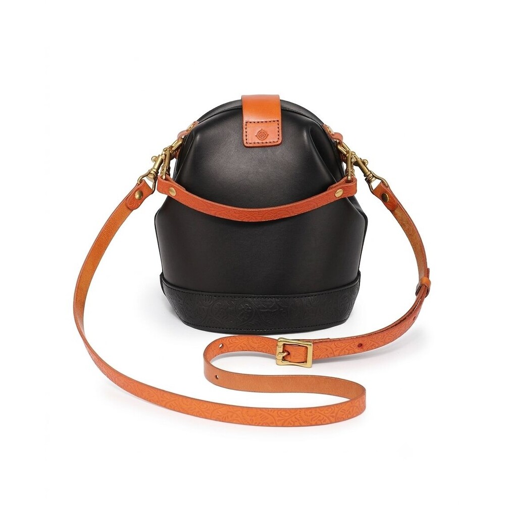 OLD TREND Round Crossbody Bag Black Matte Gold Hardware Buckle Detachable Strap